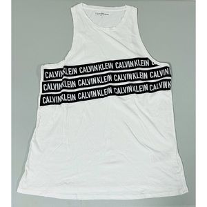 White Calvin Klein Logo Graphic Tank Top Tee T-Shirt Blouse Size S 🖤🤍